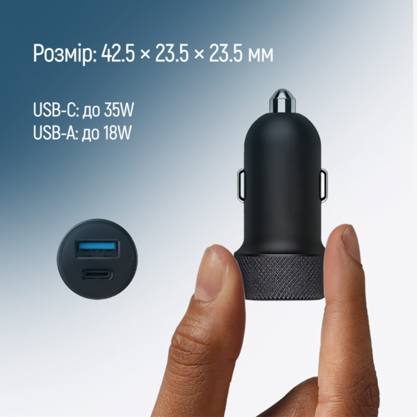 Фото - Автомобільний зарядний пристрій Colorway 2USB (Type-C PD35W + USB QC3.0) (35W) Black (CW-CHA064PD-BK)