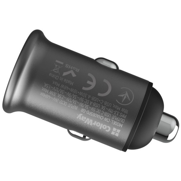 Фото - Автомобільний зарядний пристрій Colorway 2USB (Type-C PD30W + USB QC3.0 18W) (48W) Gray (CW-CHA065PD-GR)