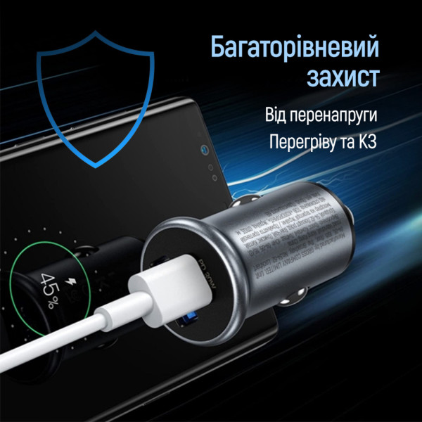 Фото - Автомобільний зарядний пристрій Colorway 2USB (Type-C PD30W + USB QC3.0 18W) (48W) Gray (CW-CHA065PD-GR)