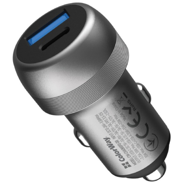 Фото - Автомобільний зарядний пристрій Colorway 2USB (Type-C PD35W + USB QC3.0 35W) (70W) Gray (CW-CHA066PD-GR)