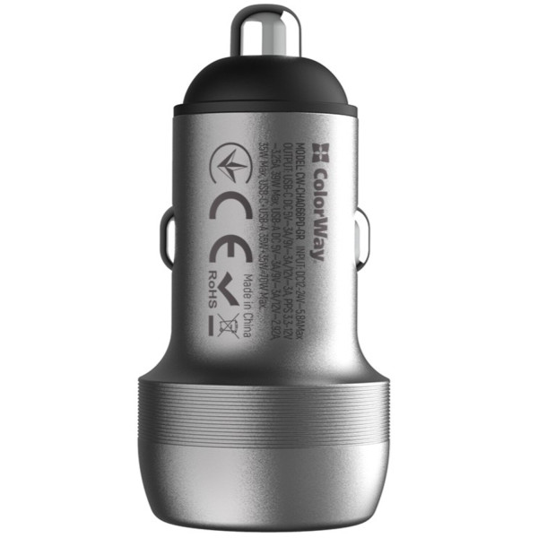 Фото - Автомобільний зарядний пристрій Colorway 2USB (Type-C PD35W + USB QC3.0 35W) (70W) Gray (CW-CHA066PD-GR)
