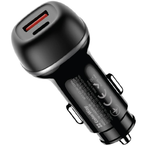 Фото - Автомобільний зарядний пристрій Colorway 2USB (Type-C PD45W + USB QC3.0 18W) (63W) Black (CW-CHA067PD-BK)