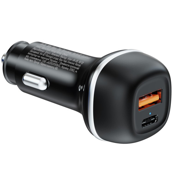 Фото - Автомобільний зарядний пристрій Colorway 2USB (Type-C PD45W + USB QC3.0 18W) (63W) Black (CW-CHA067PD-BK)