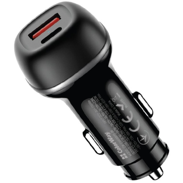 Фото - Автомобільний зарядний пристрій Colorway 2USB (Type-C PD65W + USB QC3.0 18W) (83W) Black (CW-CHA068PD-BK)
