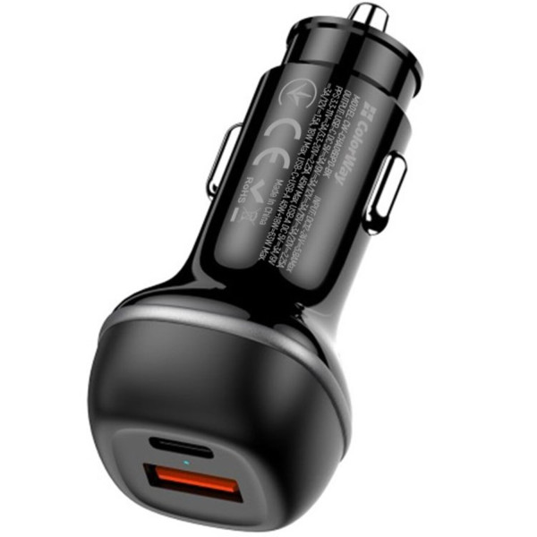 Фото - Автомобільний зарядний пристрій Colorway 2USB (Type-C PD65W + USB QC3.0 18W) (83W) Black (CW-CHA068PD-BK)
