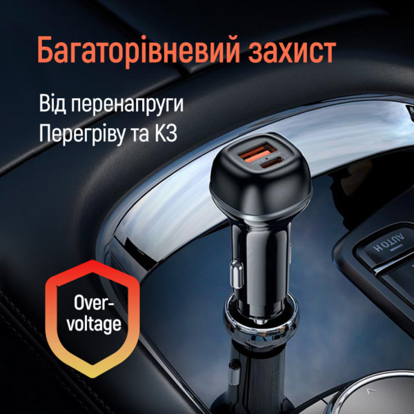Фото - Автомобільний зарядний пристрій Colorway 2USB (Type-C PD65W + USB QC3.0 18W) (83W) Black (CW-CHA068PD-BK)