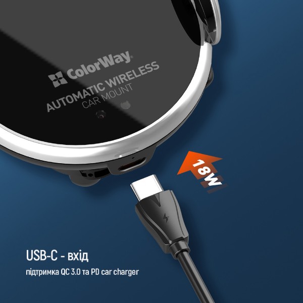 Фото - Автотримач з бездротовою зарядкою Colorway AutoSense Car Wireless Charger 2 10W Black (CW-CHAW035Q-BK)