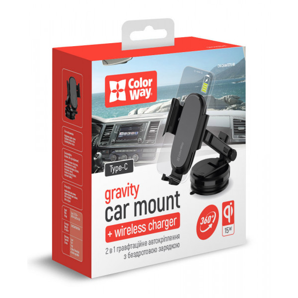 Фото - Уценка - Автодержатель с беспроводной зарядкой Colorway Dashboard Car Wireless Charger 15W Black (CW-CHAW037Q-BK)