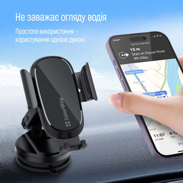 Фото - Уценка - Автодержатель с беспроводной зарядкой Colorway Dashboard Car Wireless Charger 15W Black (CW-CHAW037Q-BK)