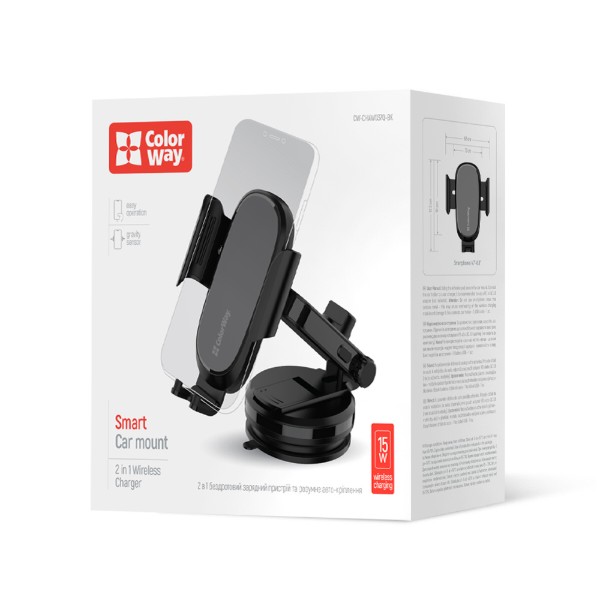 Фото - Автотримач з бездротовою зарядкою Colorway Dashboard Car Wireless Charger 15W Black (CW-CHAW037Q-BK)
