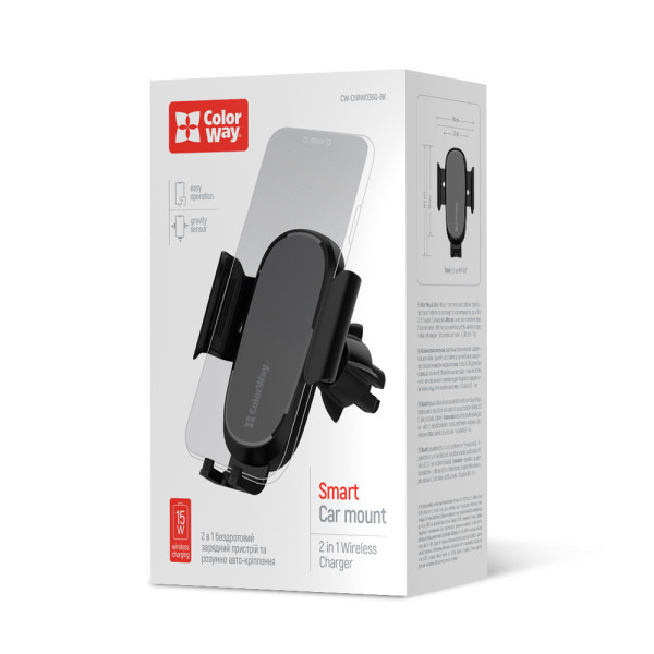 Фото - Автодержатель с беспроводной зарядкой Colorway Air Vent Car Wireless Charger 15W Black (CW-CHAW038Q-BK)