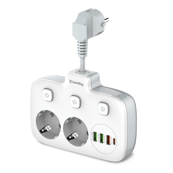 Фото - Мережевий фільтр Colorway 2 розетки,3 USB-A, 1xUSB-C (CW-CHE24PDW)
