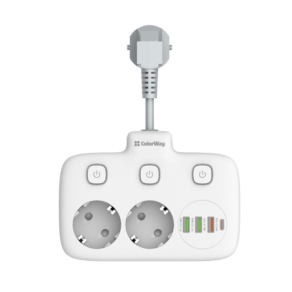 Фото - Мережевий фільтр Colorway 2 розетки,3 USB-A, 1xUSB-C (CW-CHE24PDW)
