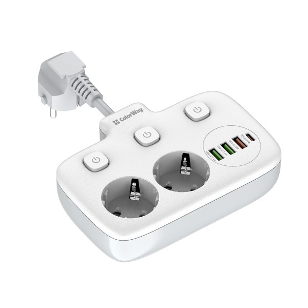 Фото - Мережевий фільтр Colorway 2 розетки,3 USB-A, 1xUSB-C (CW-CHE24PDW)