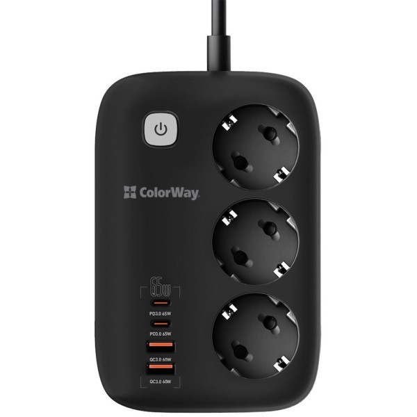 Фото - Мережевий фільтр Colorway 3 розетки/4USB GaN3 Pro PD (2USB-A + 2 TYPE-C) (65W) Black 2m (CW-CHE34PDB)