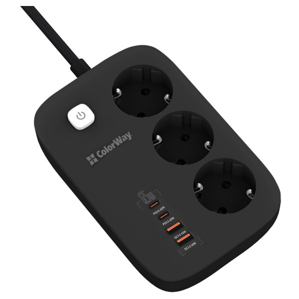 Фото - Мережевий фільтр Colorway 3 розетки/4USB GaN3 Pro PD (2USB-A + 2 TYPE-C) (65W) Black 2m (CW-CHE34PDB)