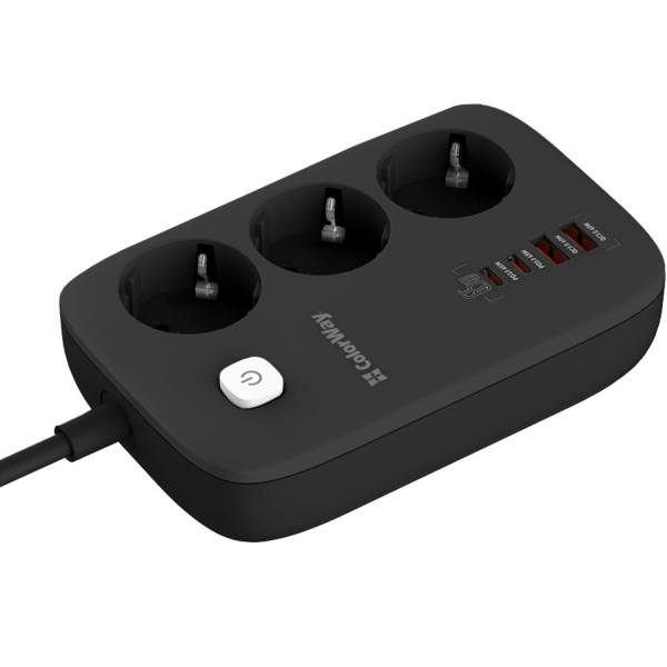 Фото - Мережевий фільтр Colorway 3 розетки/4USB GaN3 Pro PD (2USB-A + 2 TYPE-C) (65W) Black 2m (CW-CHE34PDB)