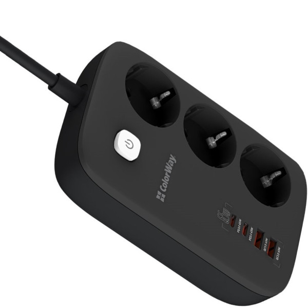 Фото - Мережевий фільтр Colorway 3 розетки/4USB GaN3 Pro PD (2USB-A + 2 TYPE-C) (65W) Black 2m (CW-CHE34PDB)