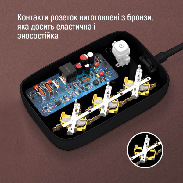 Фото - Мережевий фільтр Colorway 3 розетки/4USB GaN3 Pro PD (2USB-A + 2 TYPE-C) (65W) Black 2m (CW-CHE34PDB)