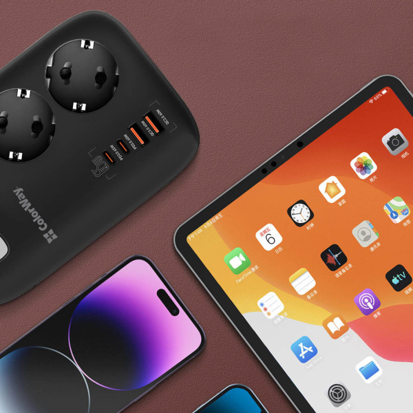 Фото - Мережевий фільтр Colorway 3 розетки/4USB GaN3 Pro PD (2USB-A + 2 TYPE-C) (65W) Black 2m (CW-CHE34PDB)