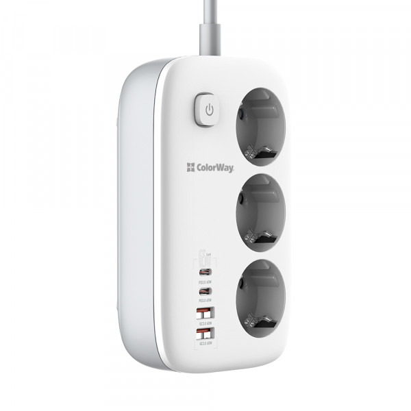Фото - Мережевий фільтр Colorway 3 р/4USB GaN3 Pro PD (2USB-A + 2 TYPE-C) (65W) White 2м (CW-CHE34PDW)