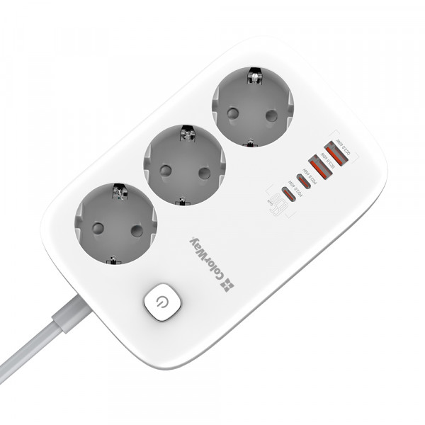Фото - Мережевий фільтр Colorway 3 р/4USB GaN3 Pro PD (2USB-A + 2 TYPE-C) (65W) White 2м (CW-CHE34PDW)