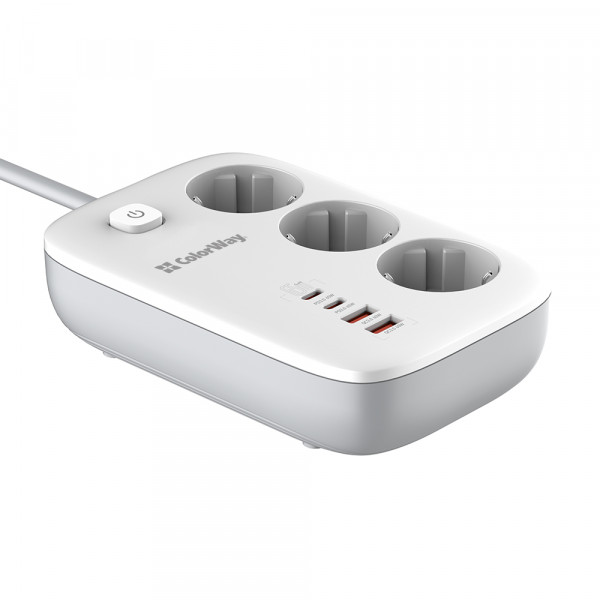 Фото - Мережевий фільтр Colorway 3 р/4USB GaN3 Pro PD (2USB-A + 2 TYPE-C) (65W) White 2м (CW-CHE34PDW)