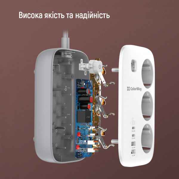 Фото - Мережевий фільтр Colorway 3 р/4USB GaN3 Pro PD (2USB-A + 2 TYPE-C) (65W) White 2м (CW-CHE34PDW)