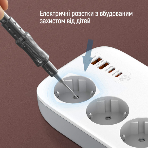 Фото - Мережевий фільтр Colorway 3 р/4USB GaN3 Pro PD (2USB-A + 2 TYPE-C) (65W) White 2м (CW-CHE34PDW)
