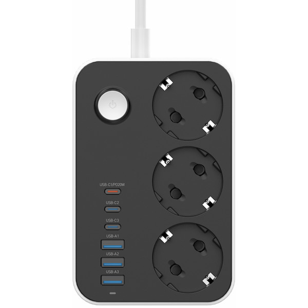 Фото - Сетевой фильтр Colorway 3 роз., 6xUSB (3xUSB-A + 3xTYPE-C) 20W Black 2m (CW-CHE36PDB)