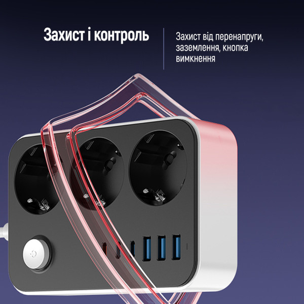 Фото - Сетевой фильтр Colorway 3 роз., 6xUSB (3xUSB-A + 3xTYPE-C) 20W Black 2m (CW-CHE36PDB)