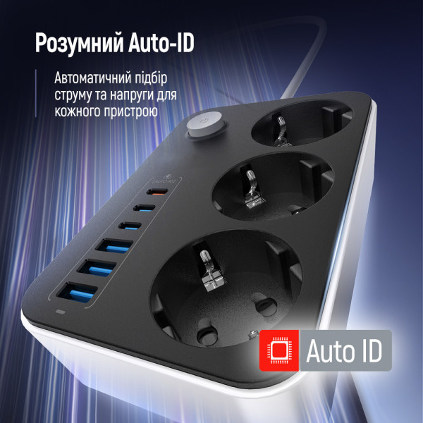 Фото - Сетевой фильтр Colorway 3 роз., 6xUSB (3xUSB-A + 3xTYPE-C) 20W Black 2m (CW-CHE36PDB)