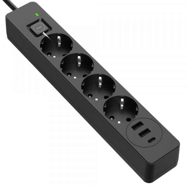 Фото - Мережевий фільтр Colorway 4 роз. 2xUSB-A + 1 Type-C Black 5m (CW-CHE435PDB)