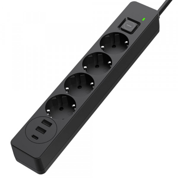 Фото - Мережевий фільтр Colorway 4 роз. 2xUSB-A + 1 Type-C Black 5m (CW-CHE435PDB)
