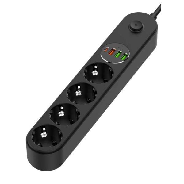 Фото - Сетевой фильтр Colorway 4 роз. Type-C PD20W + 3xUSB QC3.0 Black 2m (CW-CHE44PDB)