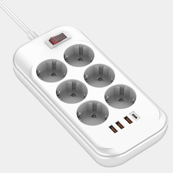 Фото - Сетевой фильтр Colorway 6 роз. Type-C PD20W + 3xUSB QC3.0 White 2m (CW-CHE64PDW)