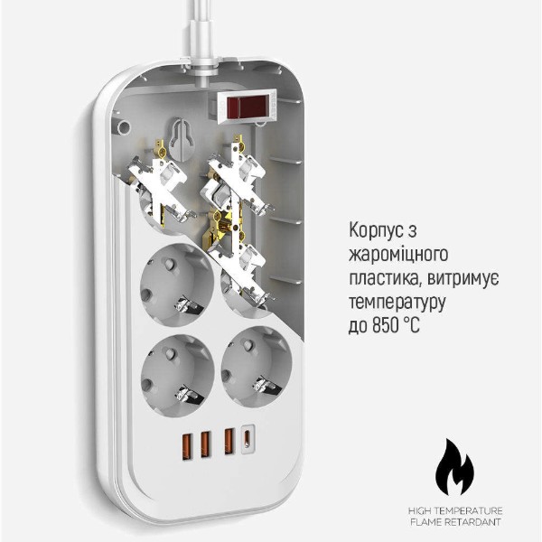 Фото - Сетевой фильтр Colorway 6 роз. Type-C PD20W + 3xUSB QC3.0 White 2m (CW-CHE64PDW)