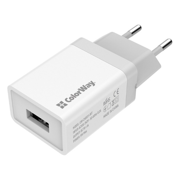 Фото - Сетевое зарядное устройство Colorway 1xUSB 1A White (CW-CHS011-WT)