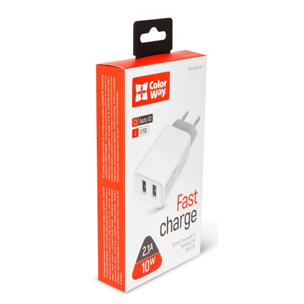 Фото - Мережевий зарядний пристрій Colorway AutoID 2USBx2.1A White (CW-CHS015-WT)