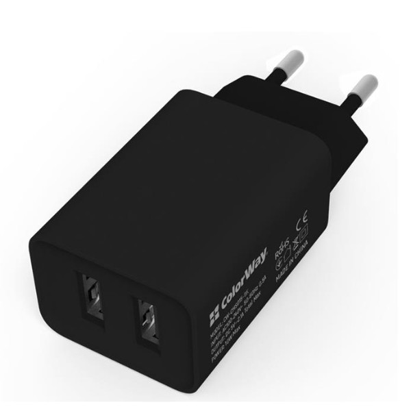 Фото - Сетевое зарядное устройство Colorway 2USB 2.1A Black (CW-CHS015-BK)