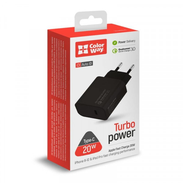 Фото - Мережевий зарядний пристрій Colorway 1USB Type-C PDx3A Black (CW-CHS026PD-BK)