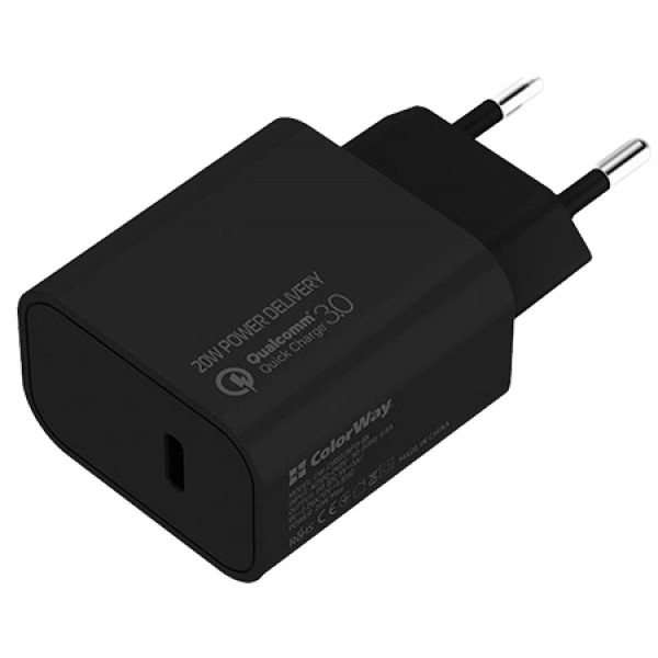 Фото - Мережевий зарядний пристрій Colorway 1USB Type-C PDx3A Black (CW-CHS026PD-BK)