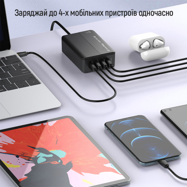 Фото - Мережевий зарядний пристрій Colorway Power Delivery (2USB-A + 2USB TYPE-C) (65W) Black (CW-CHS040PD-BK)