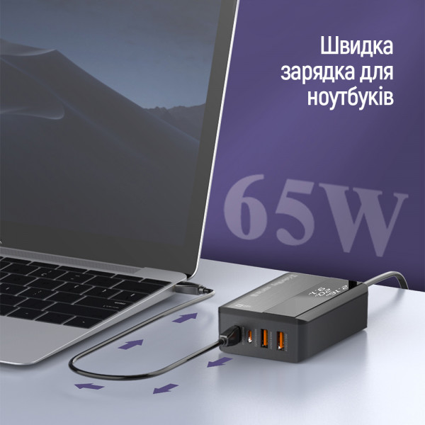 Фото - Мережевий зарядний пристрій Colorway Power Delivery (2USB-A + 2USB TYPE-C) (65W) Black (CW-CHS040PD-BK)