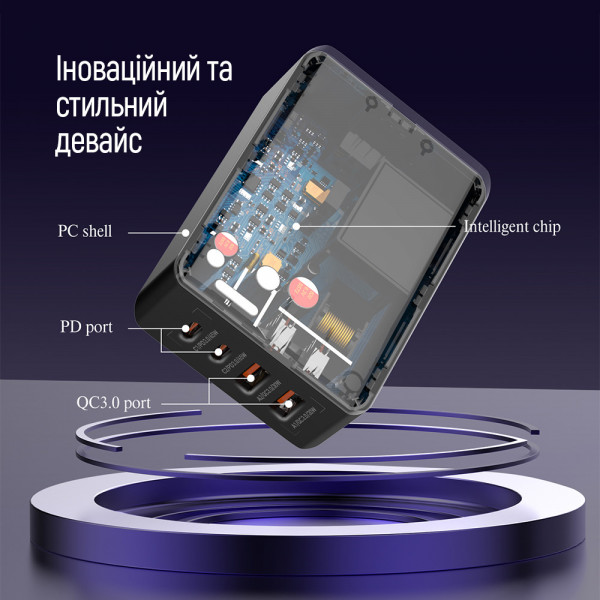 Фото - Мережевий зарядний пристрій Colorway Power Delivery (2USB-A + 2USB TYPE-C) (65W) Black (CW-CHS040PD-BK)
