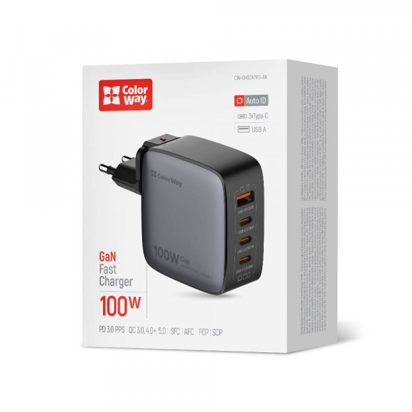 Фото - Мережевий зарядний пристрій Colorway Power Delivery GaN USB-A + 3USB TYPE-C 100W (CW-CHS047PD-BK)