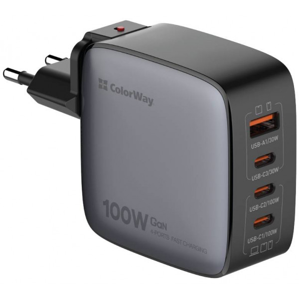 Фото - Мережевий зарядний пристрій Colorway Power Delivery GaN USB-A + 3USB TYPE-C 100W (CW-CHS047PD-BK)