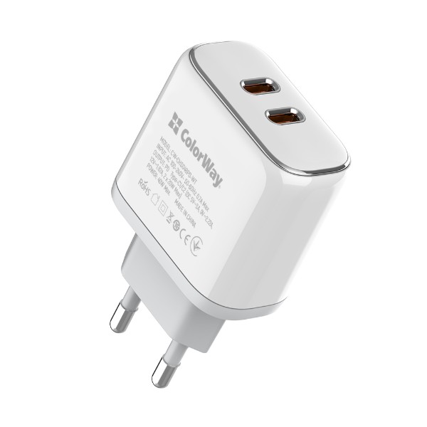 Фото - Автомобільний зарядний пристрій Colorway Power Delivery Port PPS USB (Type-C PD + Type-C PD) 40W White (CW-CHS048PD-WT)