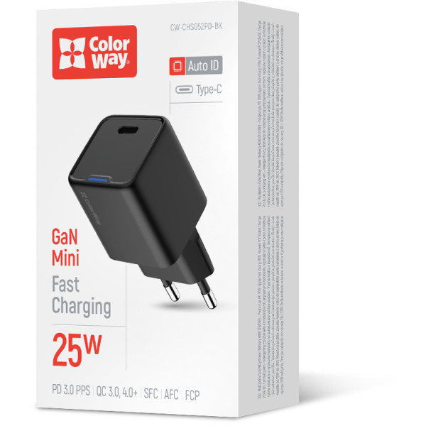 Фото - Уцінка - Мережевий зарядний пристрій Colorway GaN Mini 25W PD Port PPS USB-C Black (CW-CHS052PD-BK)