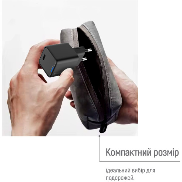 Фото - Уцінка - Мережевий зарядний пристрій Colorway GaN Mini 25W PD Port PPS USB-C Black (CW-CHS052PD-BK)